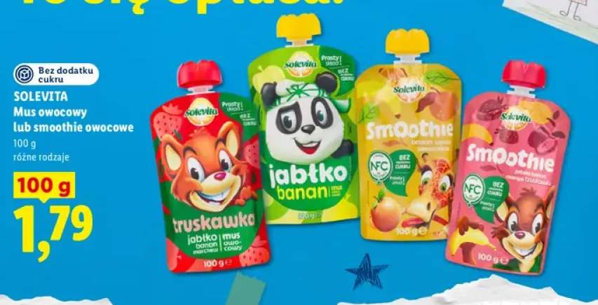 Mus owocowy truskawka jabłko banan marchew Solevita +3 warianty