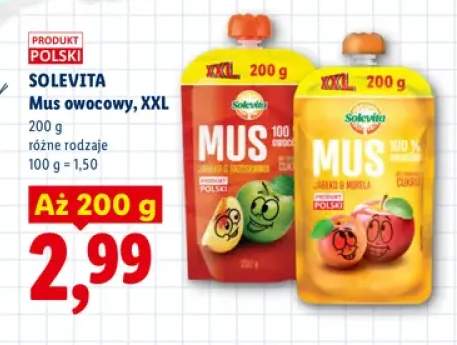 Mus owocowy XXL jabłko i brzoskwinia Solevita +1 wariant