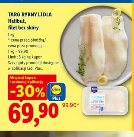 Halibut filet bez skóry Targ Rybny Lidla