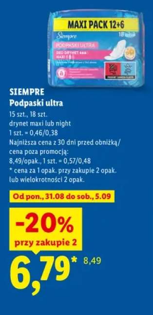 Podpaski ultra drynet maxi Siempre +1 wariant