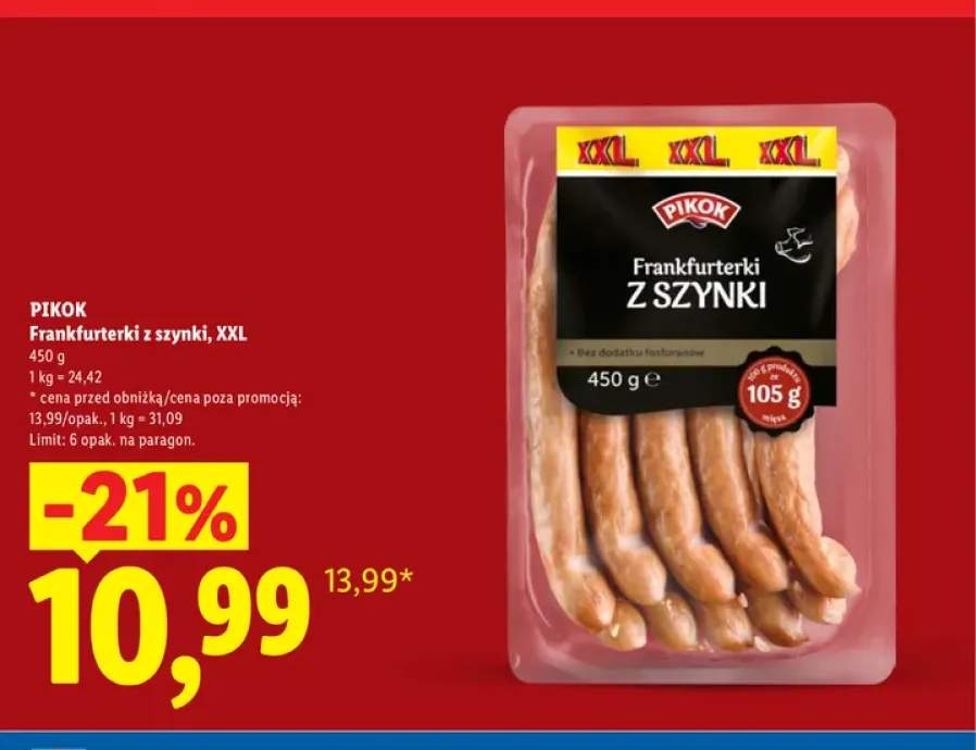 Frankfurterki z szynki XXL Pikok