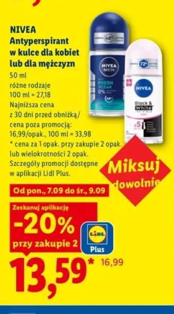Antyperspirant w kulce dla kobiet Nivea +1 wariant