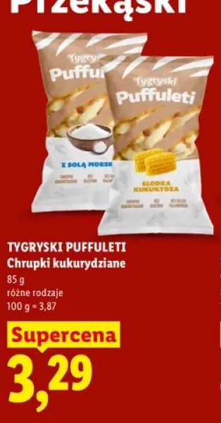 Chrupki kukurydziane z solą morską Tygryski Puffuleti +1 wariant