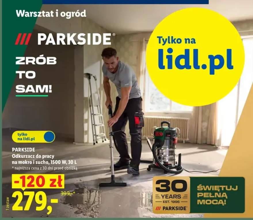 Odkurzacz do pracy na mokro i sucho 30 l Parkside