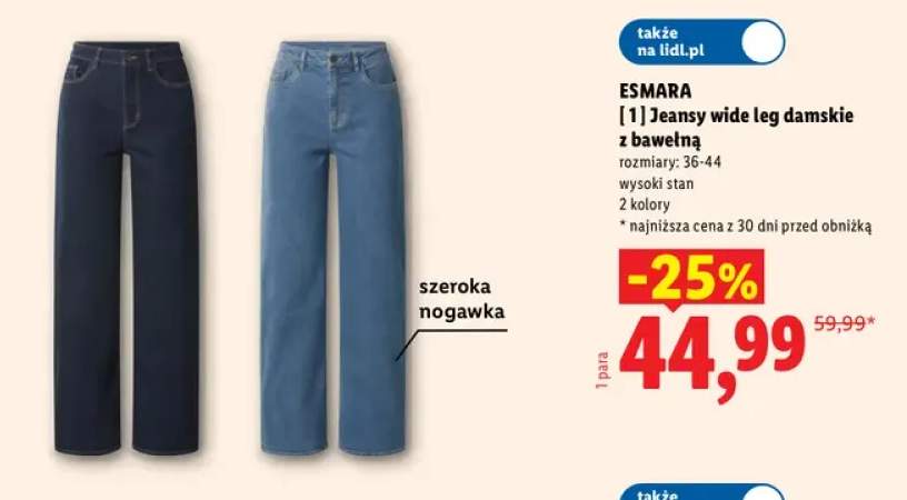 Jeansy wide leg damskie z bawełną Esmara
