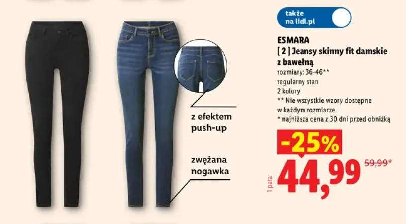 Jeansy skinny fit damskie z bawełną Esmara