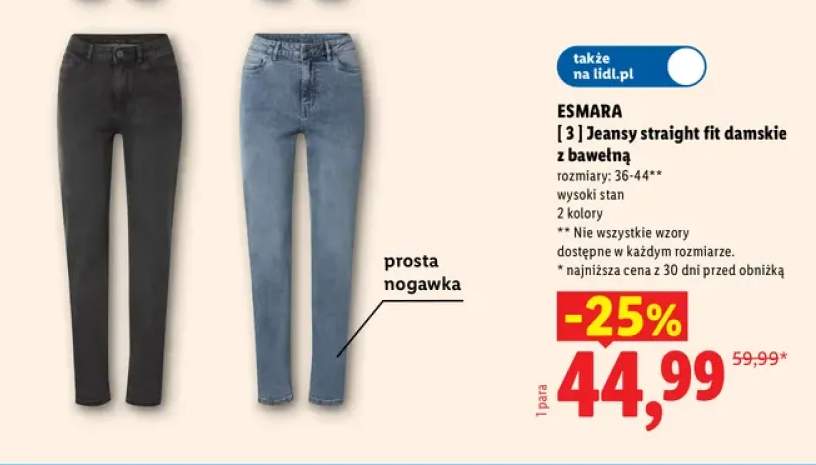 Jeansy straight fit damskie z bawełną Esmara