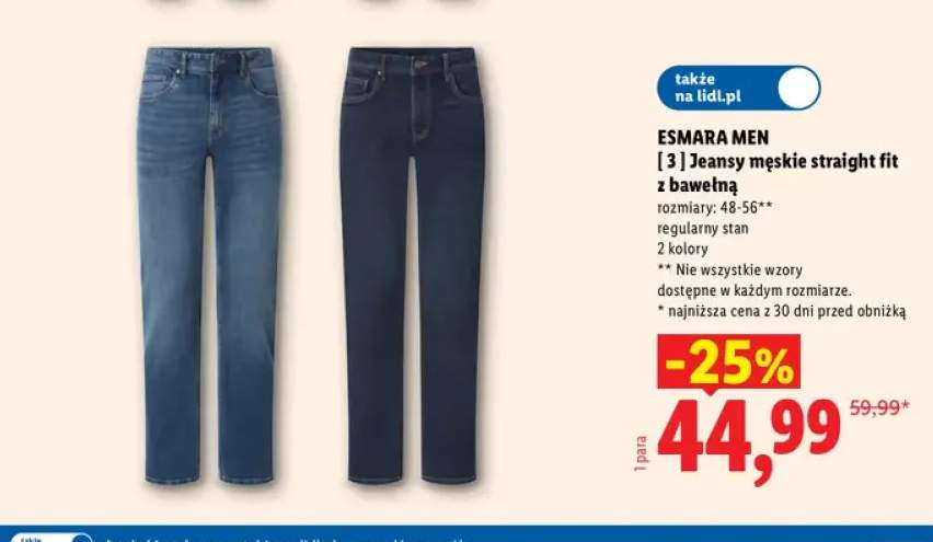 Jeansy męskie straight fit z bawełną