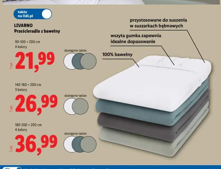 Prześcieradło z bawełny 90-100x200 cm Livarno +2 warianty