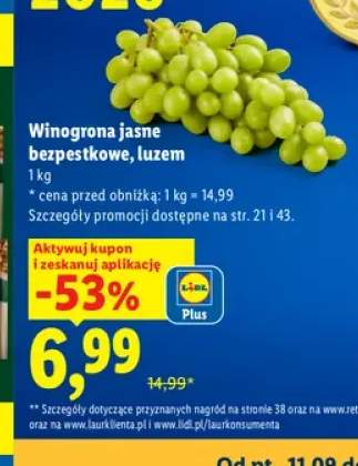 Winogrona jasne bezpestkowe luzem