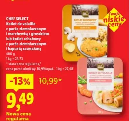 Kotlet de volaille z purée ziemniaczanym i marchewką z groszkiem Chef Select +1 wariant
