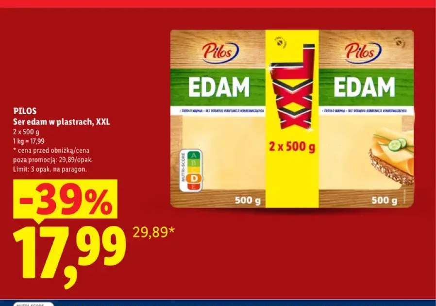 Ser edam w plastrach XXL 2-pak Pilos
