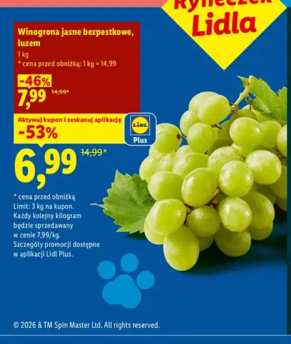 Winogrona jasne bezpestkowe luzem