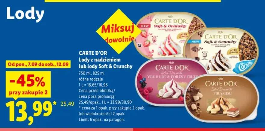 Lody z nadzieniem Carte D'Or +1 wariant