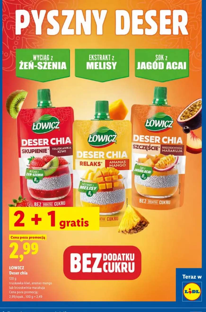 Deser chia truskawka-kiwi Łowicz +2 warianty