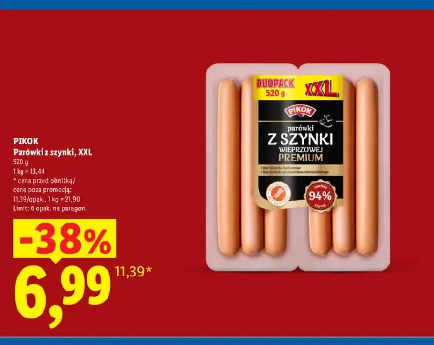 Parówki z szynki XXL Pikok