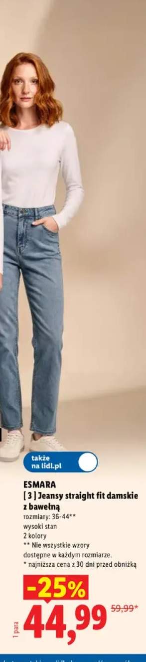 Jeansy straight fit damskie z bawełną Esmara