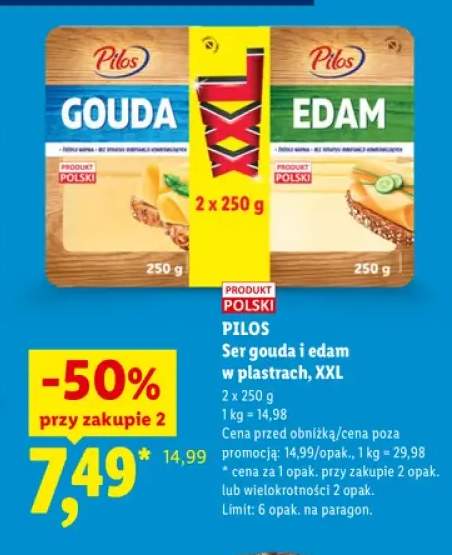 Ser gouda i edam w plastrach XXL 2-pak Pilos