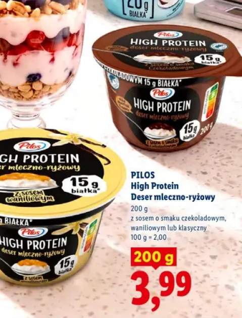 Deser mleczno-ryżowy High Protein z sosem o smaku czekoladowym Pilos +2 warianty