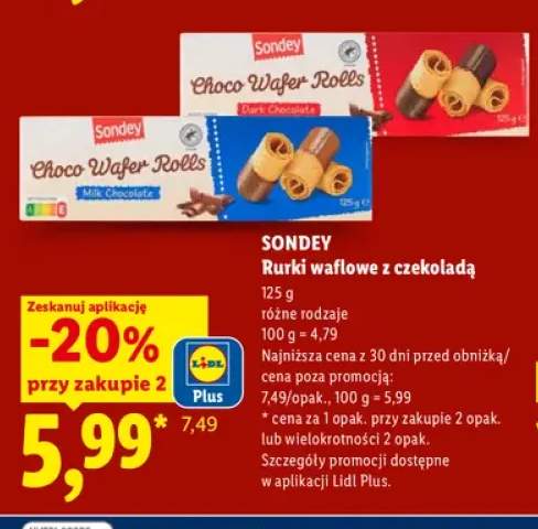 Rurki waflowe z czekoladą Sondey