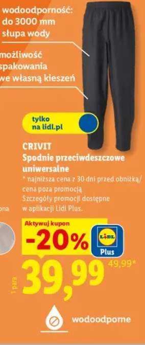 Spodnie przeciwdeszczowe uniwersalne Crivit