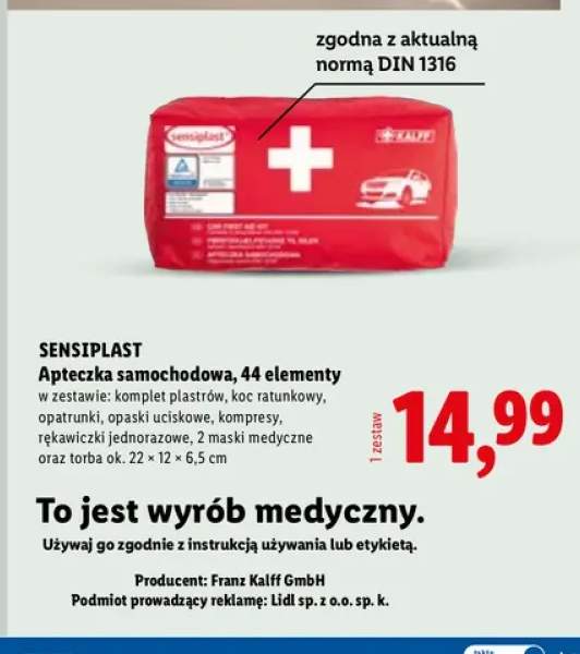 Apteczka samochodowa 44 elementy Sensiplast