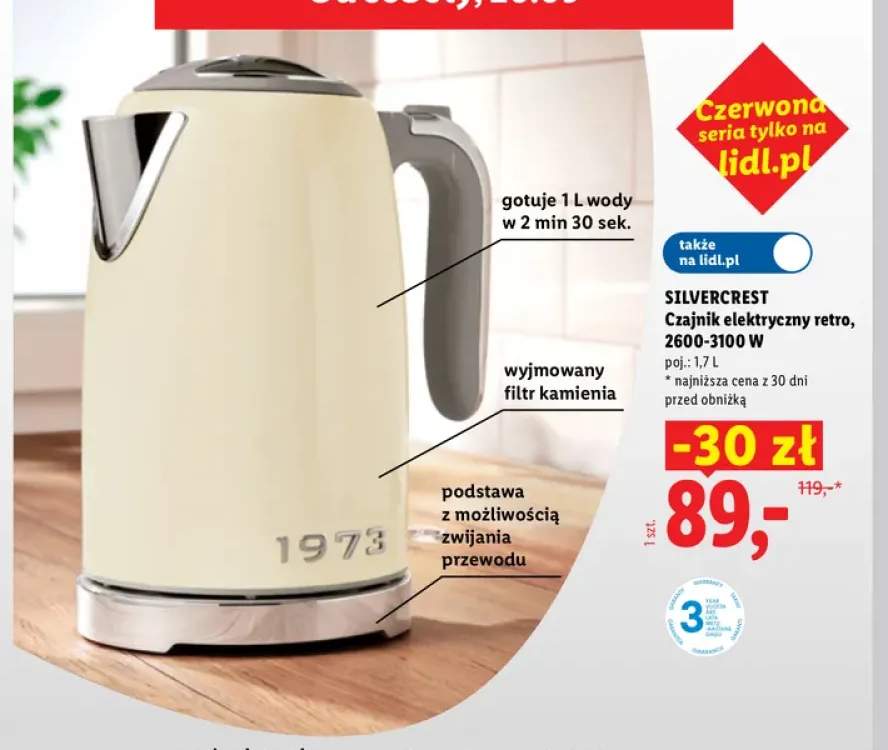 Czajnik elektryczny retro 1,7 l Silvercrest