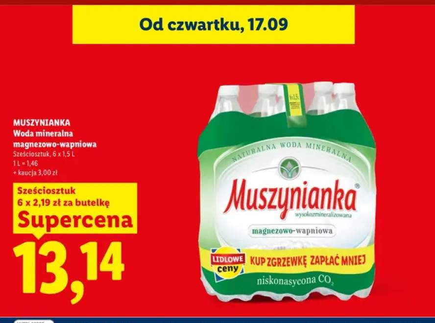 Woda mineralna gazowana magnezowo-wapniowa Muszynianka 6-pak
