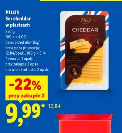Ser cheddar w plastrach Pilos