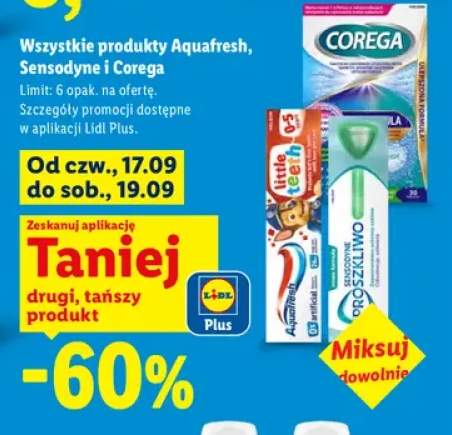 Produkty Aquafresh, Sensodyne i Corega +3 warianty