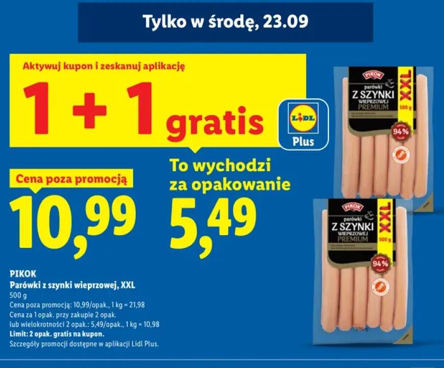 Parówki z szynki wieprzowej XXL Pikok