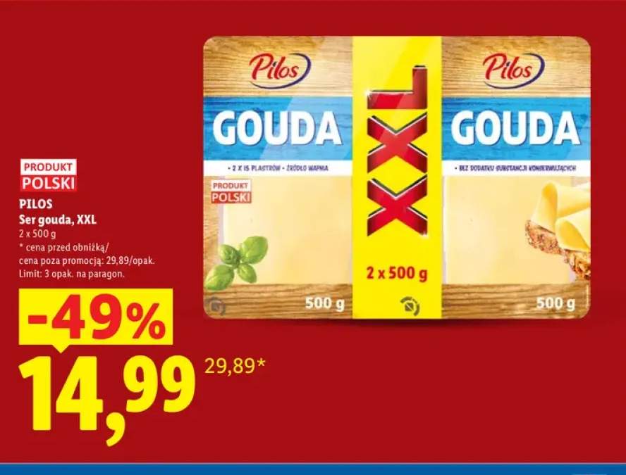 Ser gouda w plastrach XXL 2-pak Pilos