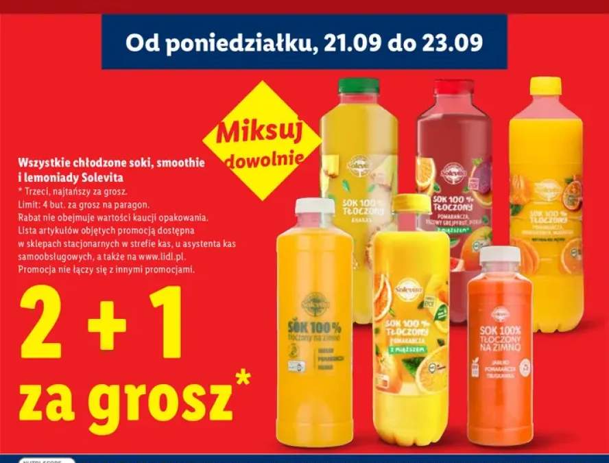 Chłodzone soki, smoothie i lemoniady Solevita +6 wariantów