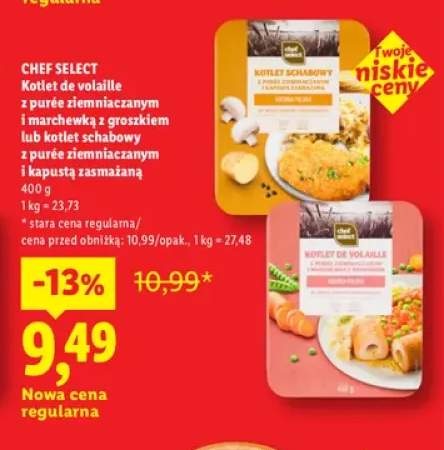 Kotlet de volaille z purée ziemniaczanym i marchewką z groszkiem Chef Select +1 wariant
