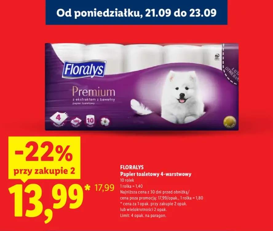 Papier toaletowy 4-warstwowy Floralys 10-pak