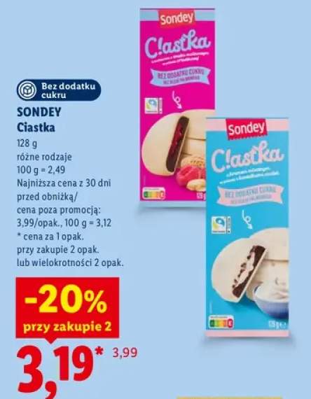 Ciastka z kremem malinowym Sondey +1 wariant