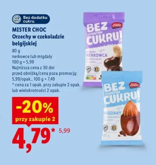 Orzechy w czekoladzie belgijskiej nerkowce Mister Choc +1 wariant