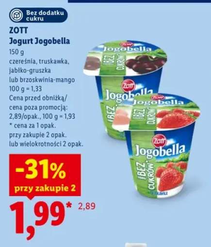Jogurt Jogobella bez dodatku cukru czereśnia Zott +3 warianty