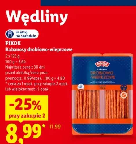 Kabanosy drobiowo-wieprzowe 2-pak Pikok