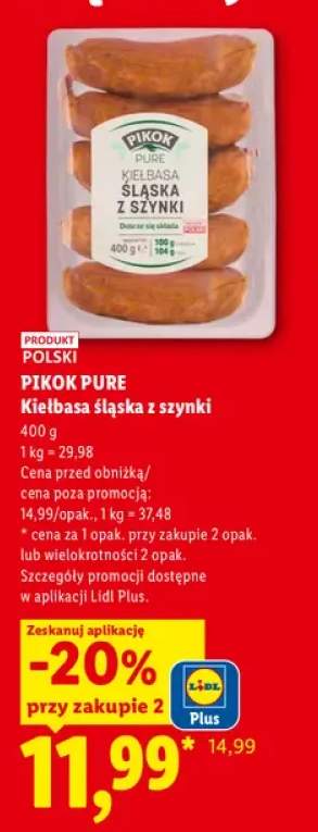 Kiełbasa śląska z szynki Pikok Pure