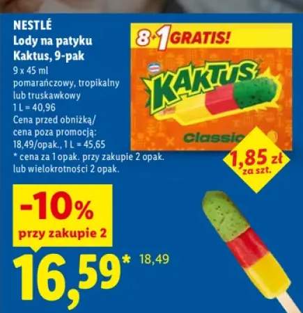 Lody na patyku Kaktus 9-pak pomarańczowy Nestlé +2 warianty