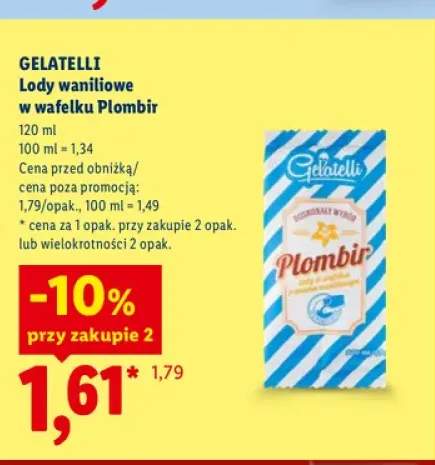 Lody waniliowe w wafelku Plombir Gelatelli