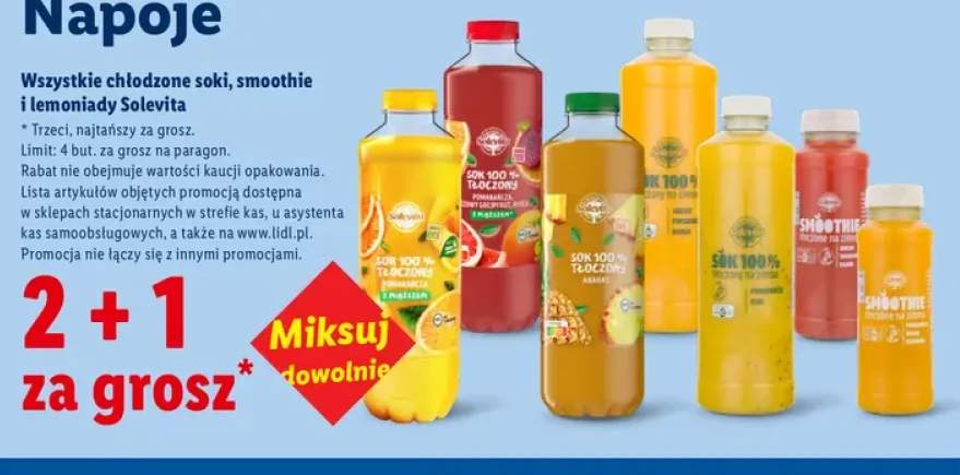 Chłodzone soki, smoothie i lemoniady Solevita +7 wariantów