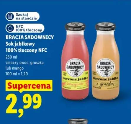 Sok jabłkowy tłoczony NFC smoczy owoc Bracia Sadownicy 100% +2 warianty