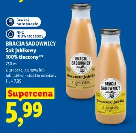 Sok jabłkowy tłoczony z gruszką Bracia Sadownicy 100% +2 warianty