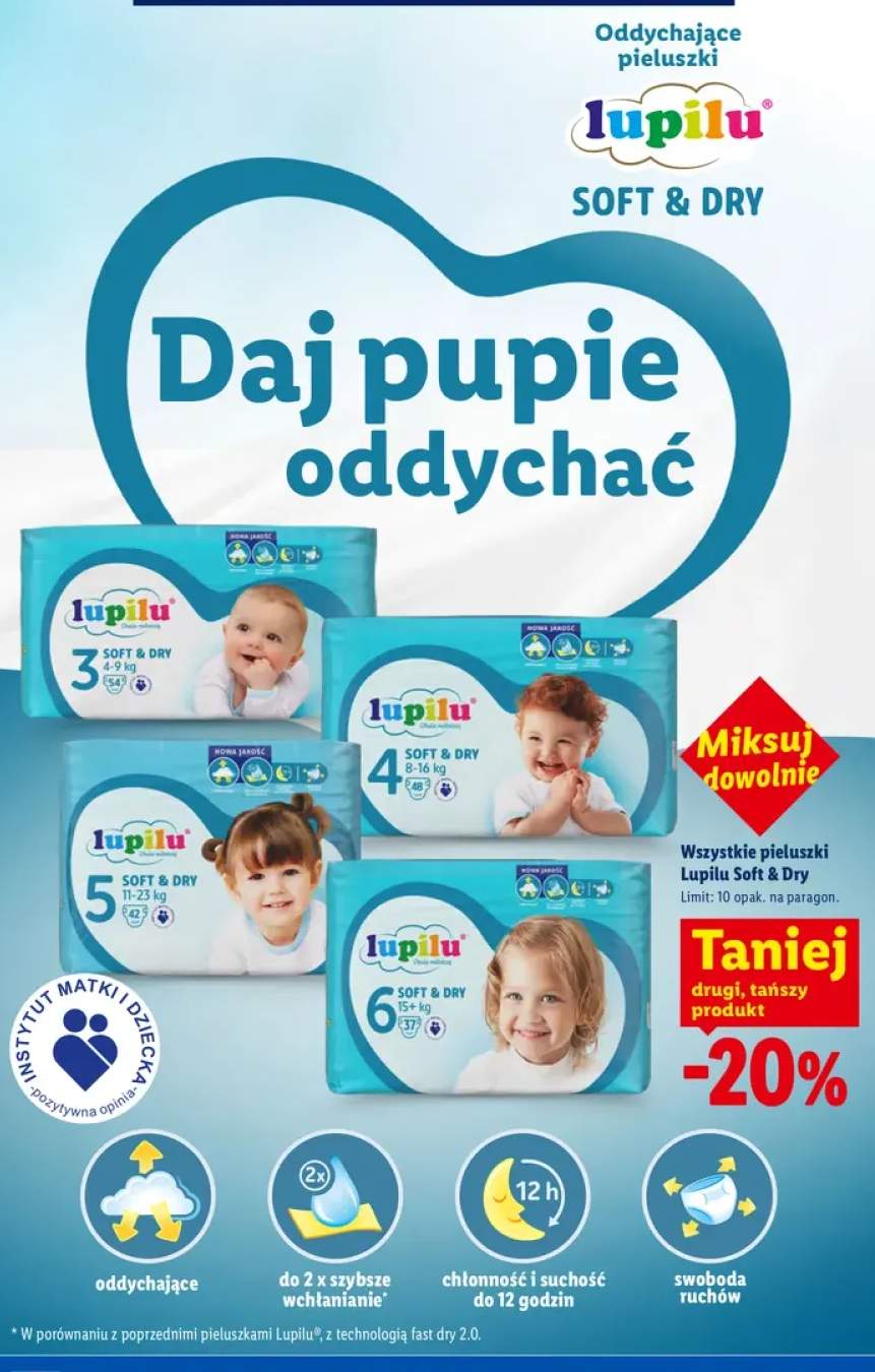 Pieluszki Lupilu Soft & Dry +4 warianty
