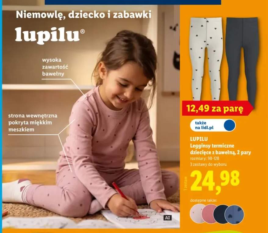 Legginsy termiczne dziecięce z bawełną 2-pak Lupilu