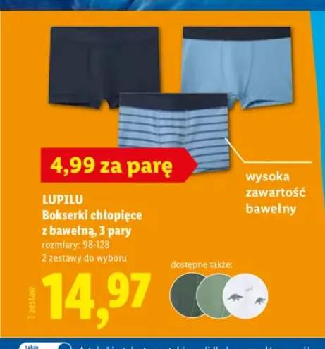 Bokserki chłopięce z bawełną 3 pary Lupilu