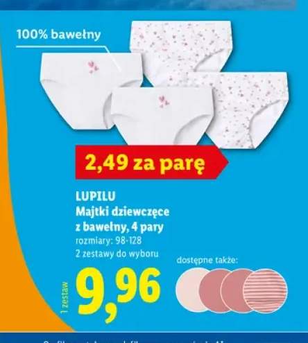 Majtki dziewczęce z bawełny 4 pary Lupilu