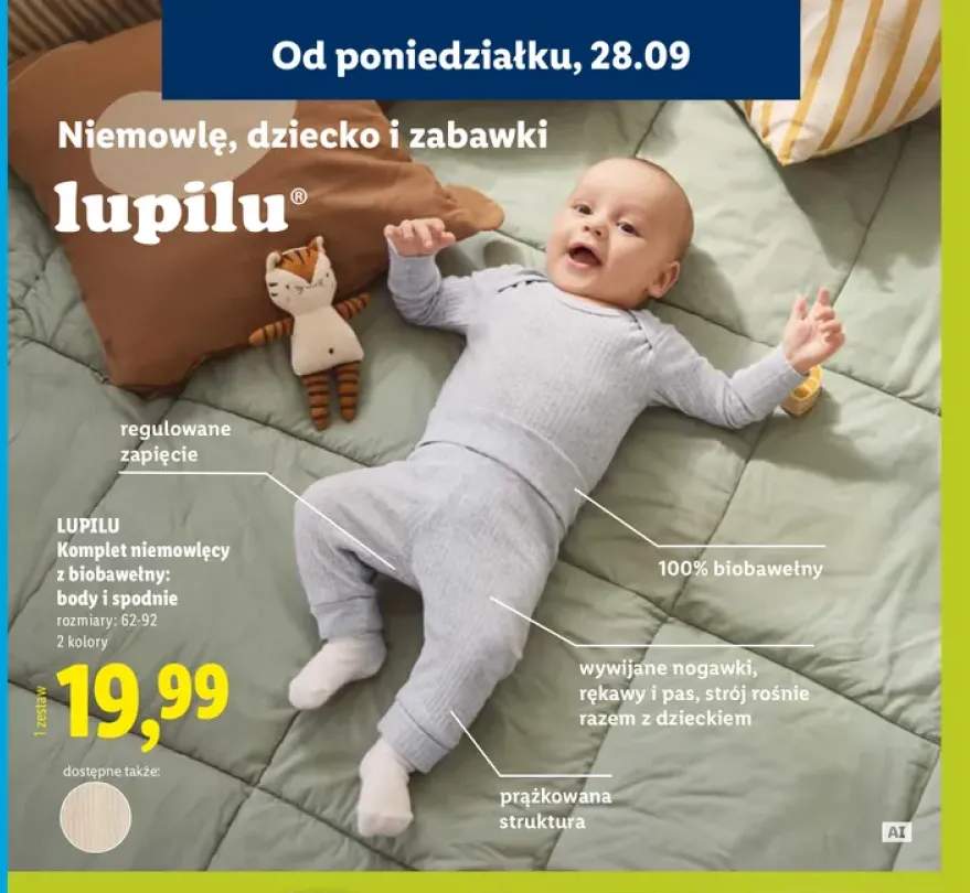 Komplet niemowlęcy z biobawełny body i spodnie Lupilu